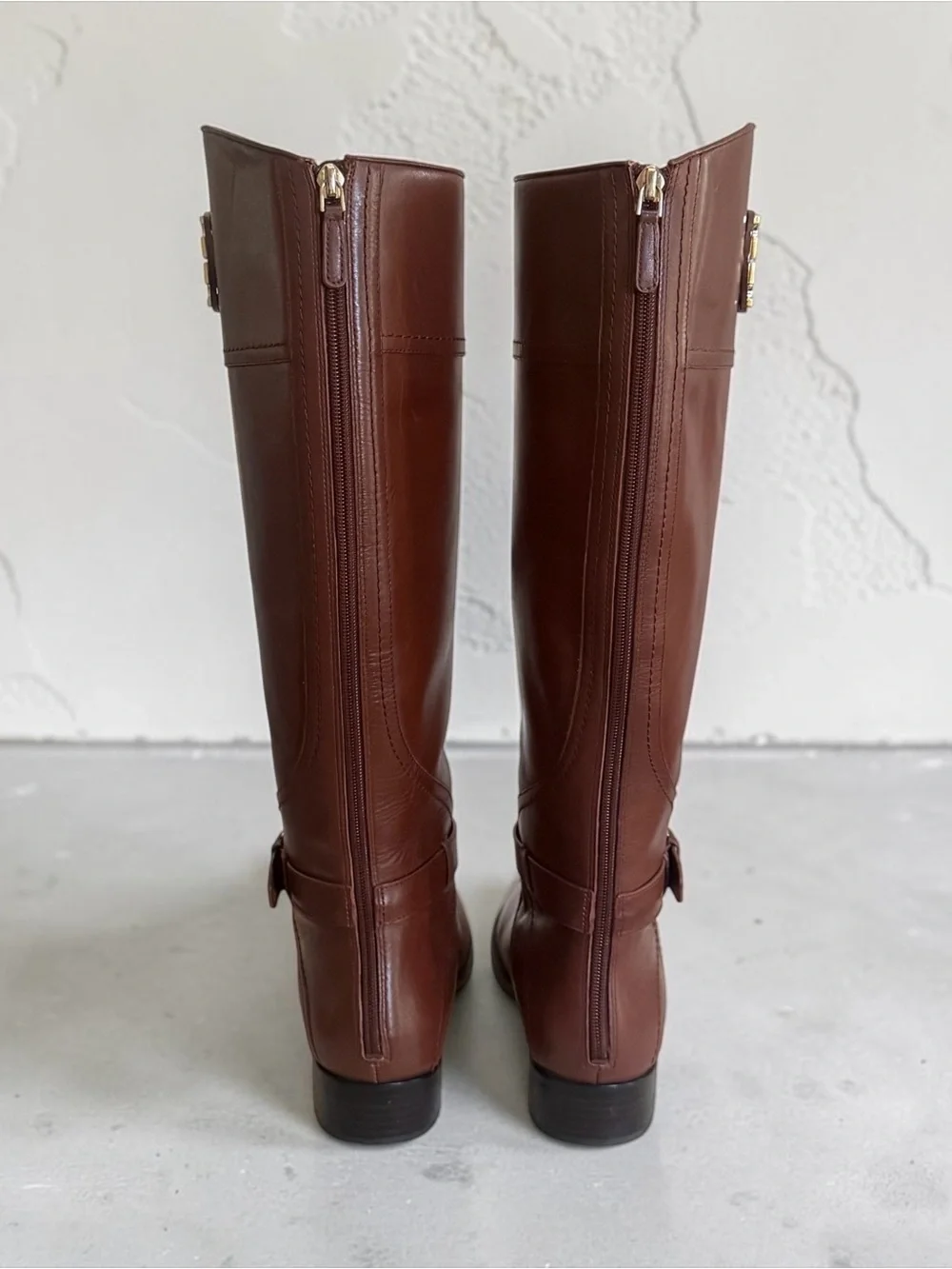 Tory Burch Chestnut Brown Leather Tall Riding Boots with Gold Logo Size 9.5